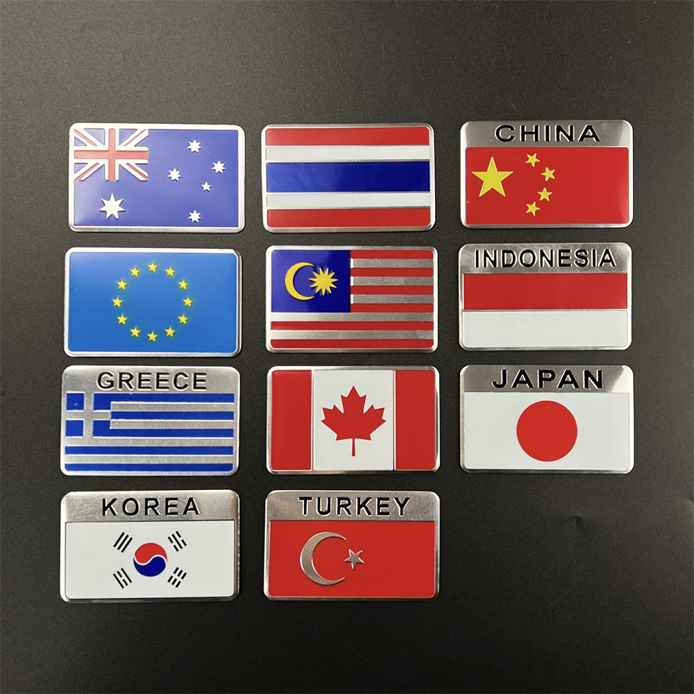 Car Accessories Uae - Aluminum Sticker National Flag USA Russia