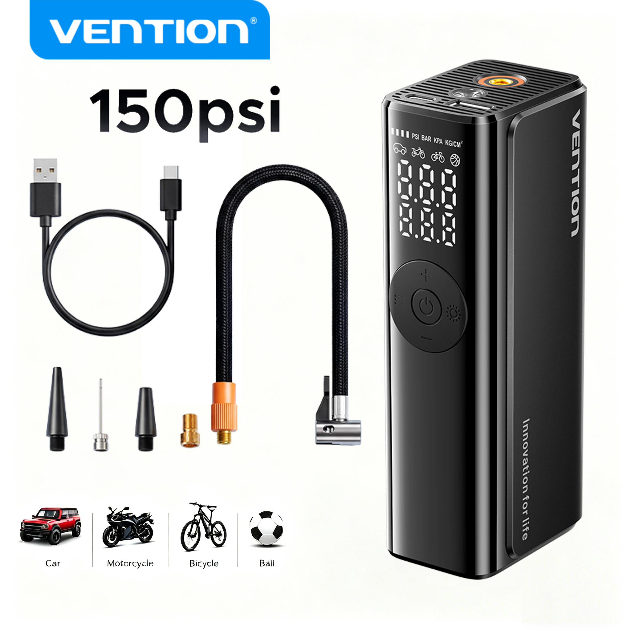 Vention Car Air Pump 5200Mah P - Car Portable Tire Inflator review and price