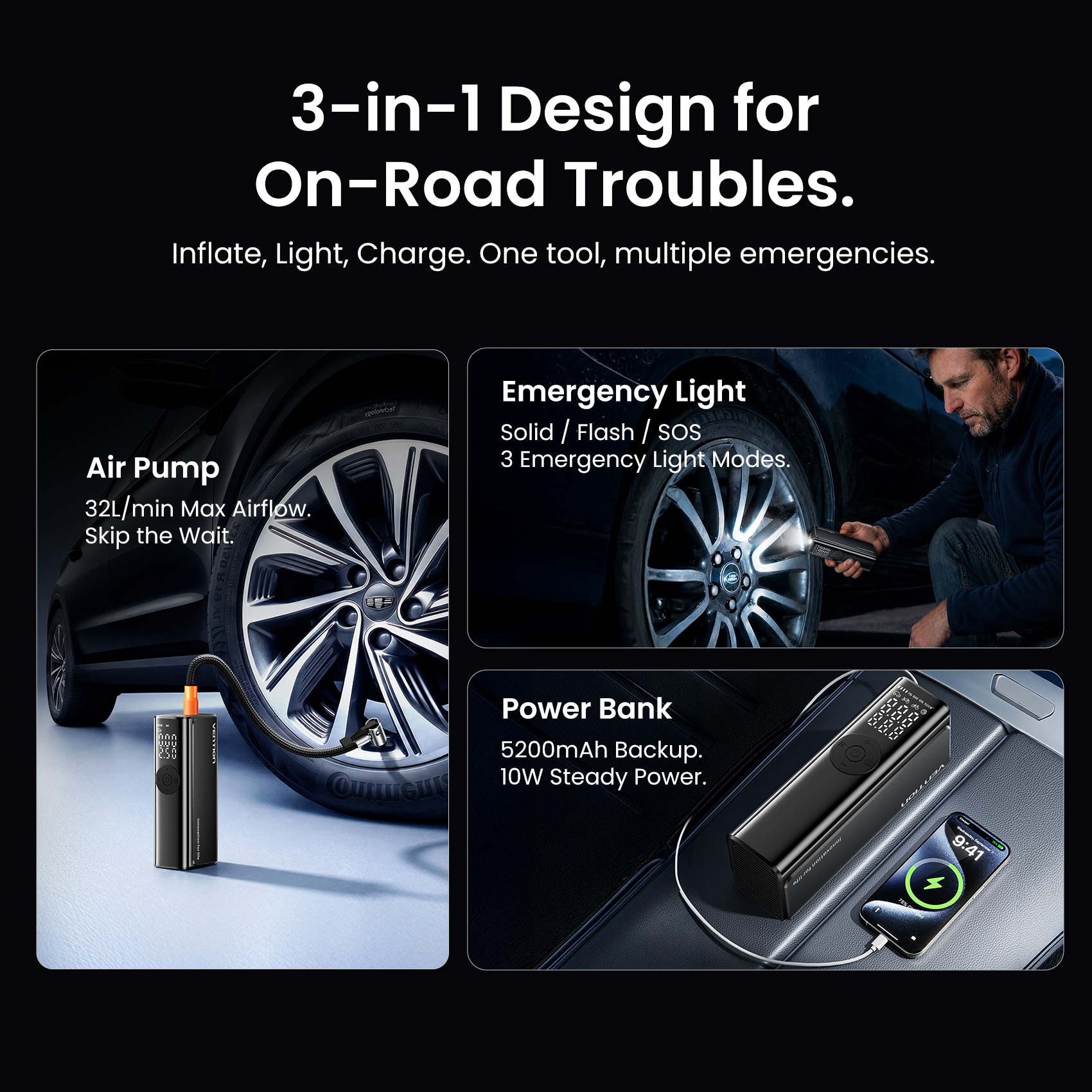 Vention Car Air Pump 5200Mah P - Car Portable Tire Inflator review and price