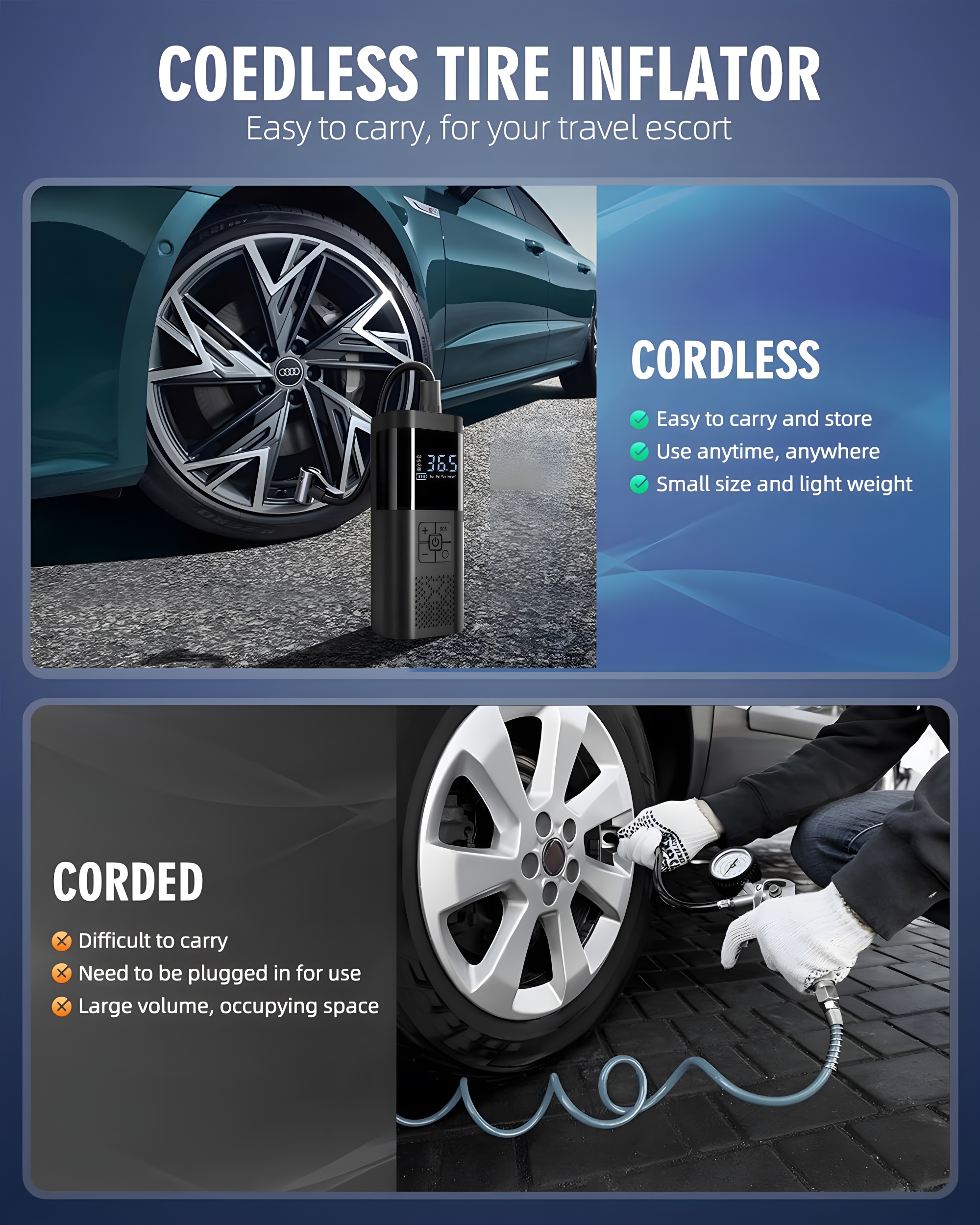 Portable Car Air Compressor 3X - Car Portable Tire Inflator review and price